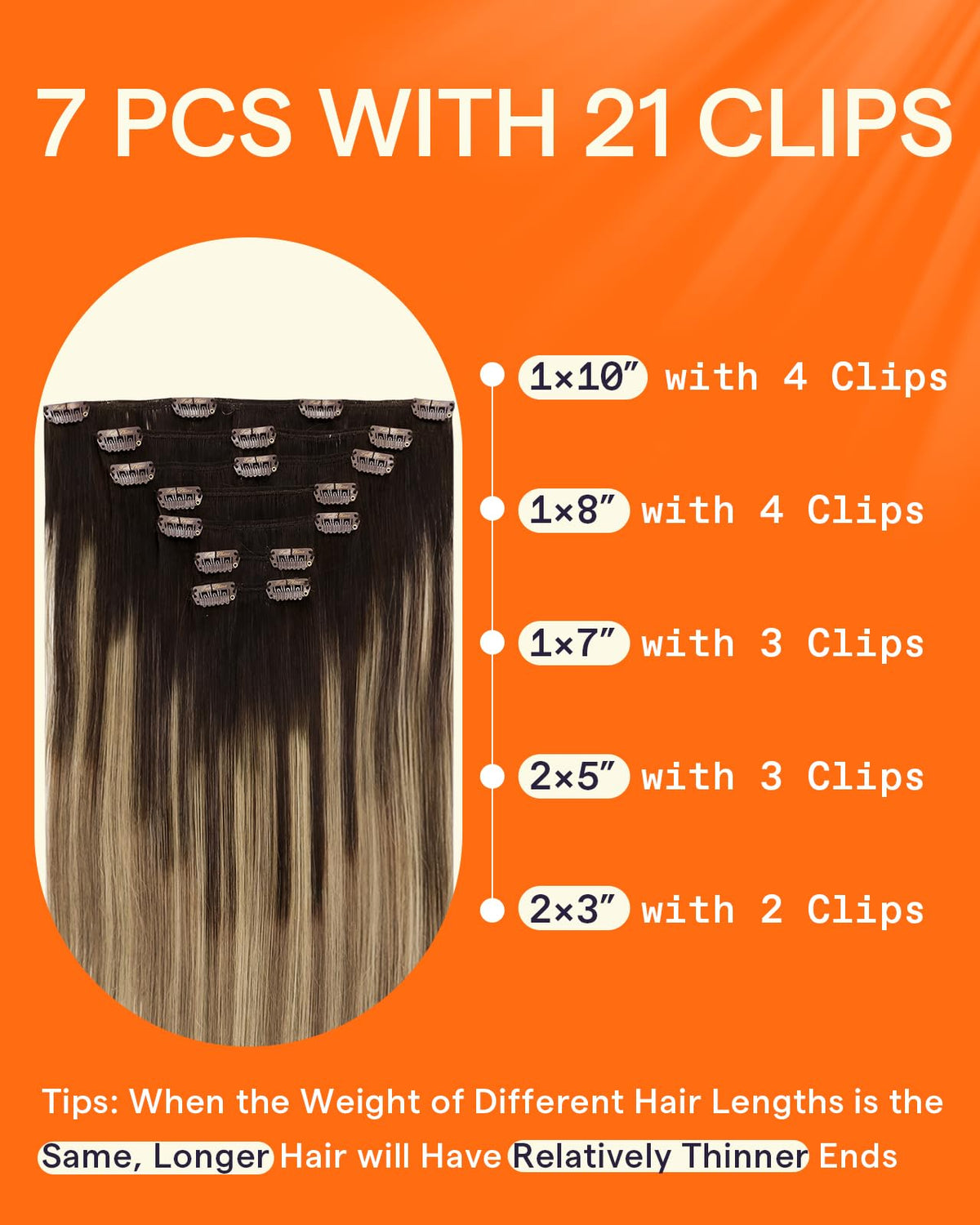 Full Shine Ombre Clip In Hair Extensions 8 inch 4-clip