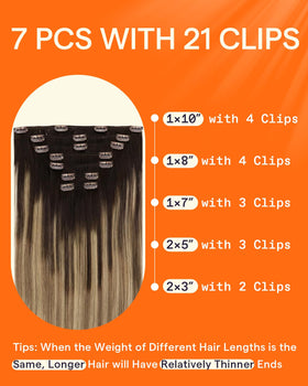 Full Shine Ombre Clip In Hair Extensions 8 inch 4-clip