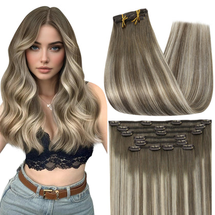 Full Shine Ombre Hair Extensions 7-piece set front view