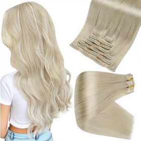 Full Shine Platinum Blonde Clip in Hair Extensions 18 Inch front view