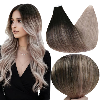 Full Shine Tape in Extensions 12 Inch Natural Black to Blonde front view