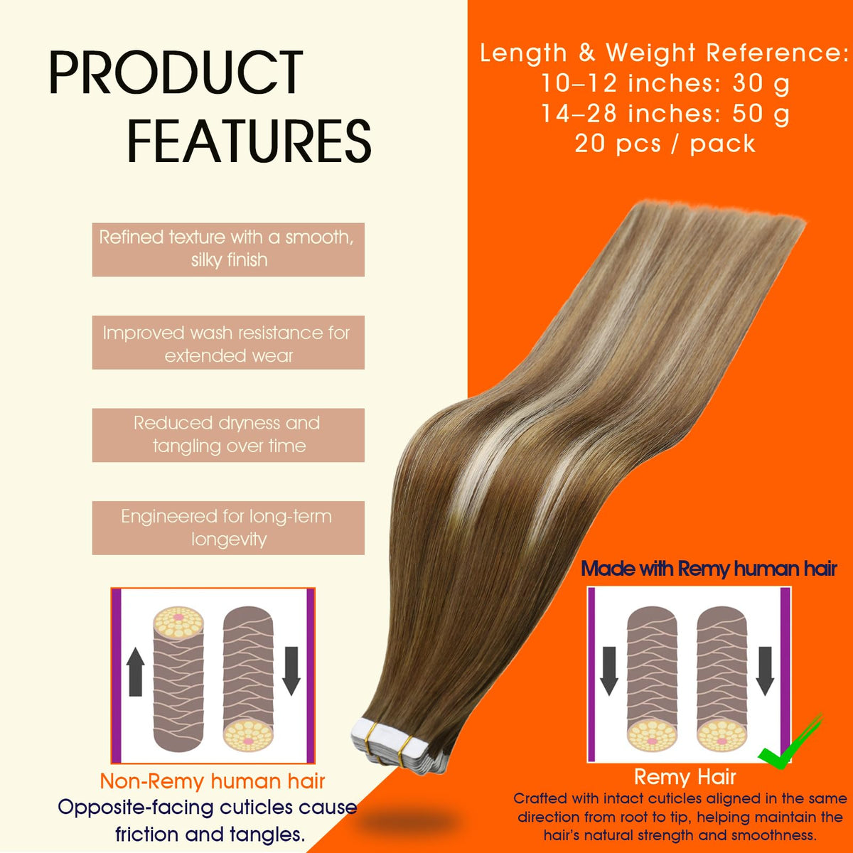 Full Shine Tape In Extensions 16 Inch Brown Blonde packaging