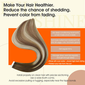 Full Shine Tape In Extensions 16 Inch Brown Blonde styled in hair