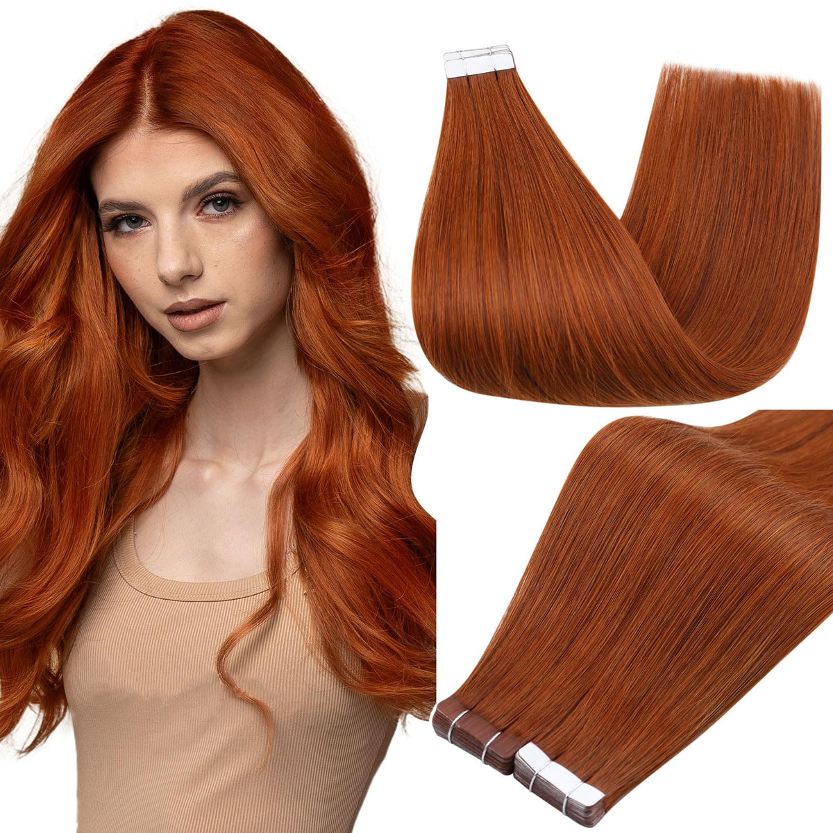 Full Shine Tape In Extensions 16 Inch Copper Flame front view