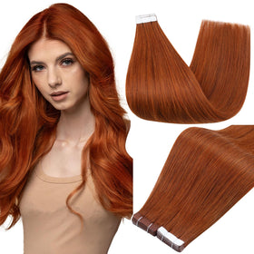 Full Shine Tape In Extensions 16 Inch Copper Flame front view