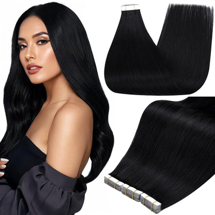 Full Shine Tape In Extensions 18 Inch Jet Black front view