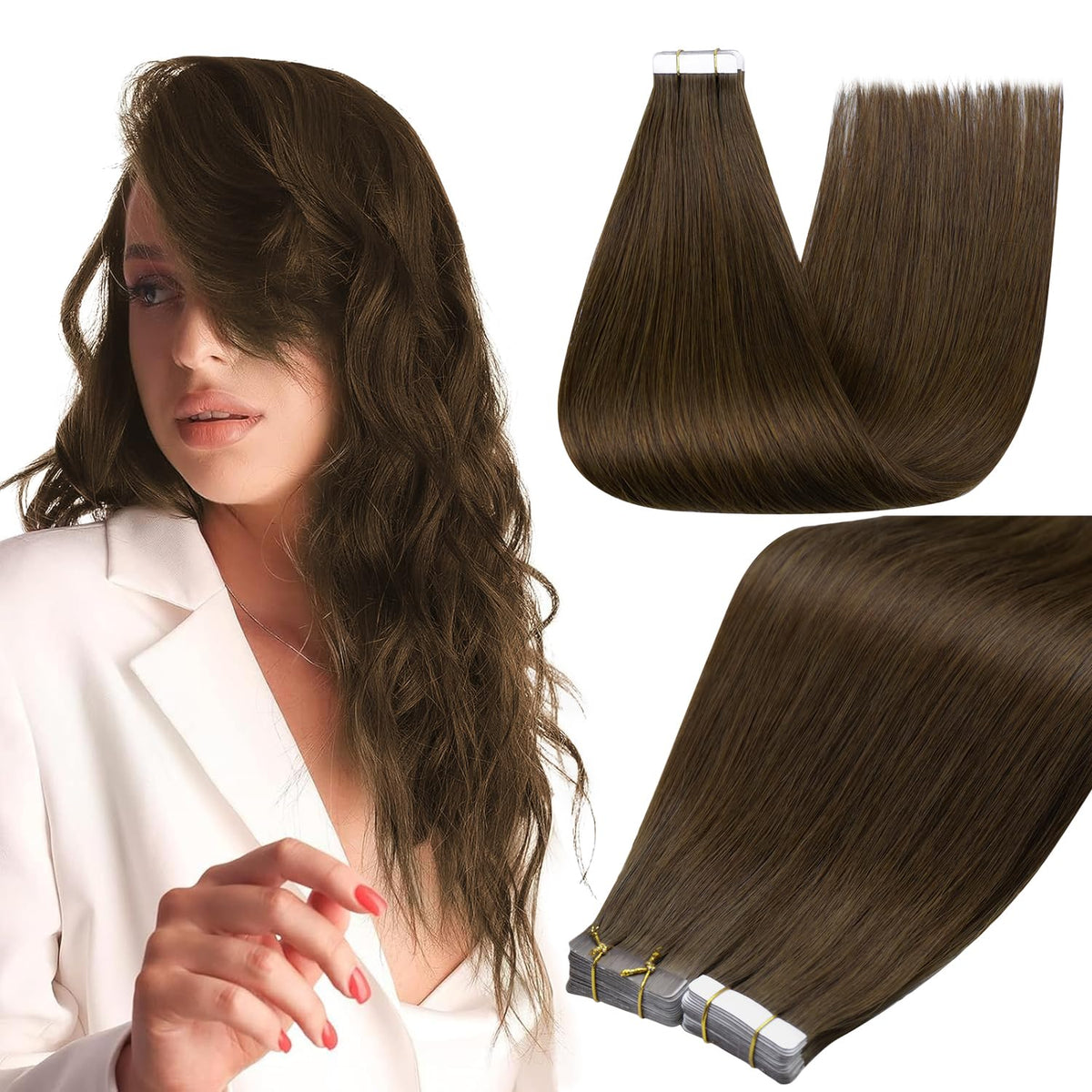 Full Shine Tape In Extensions 22 Inch Medium Brown front view