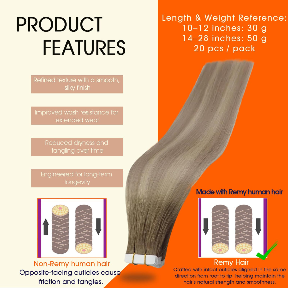 Full Shine Tape In Extensions Ash Brown Blonde 12 Inch packaging