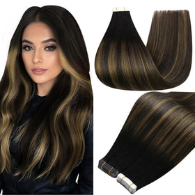 Full Shine Tape In Extensions Black Brown 20 Inch front view