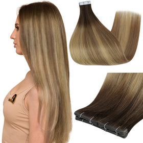 Full Shine Tape In Extensions Brown Blonde 14 Inch front view