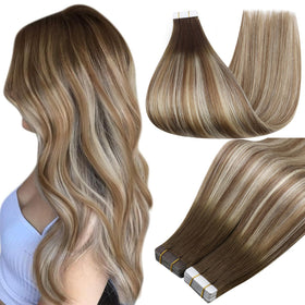 Full Shine Tape In Extensions Brown Blonde 24 Inch front view