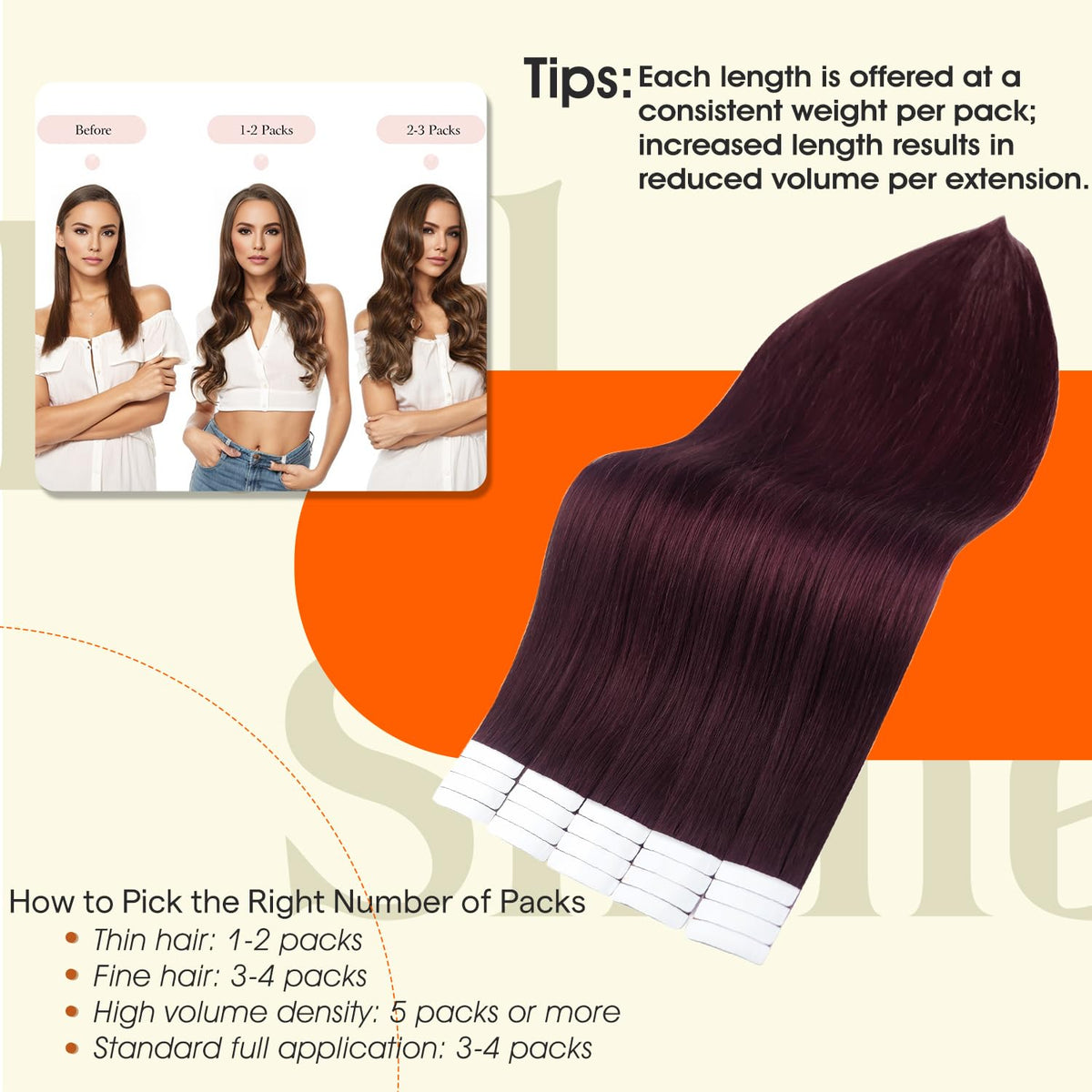 Full Shine Tape In Extensions Burgundy 18 Inch close-up of tape