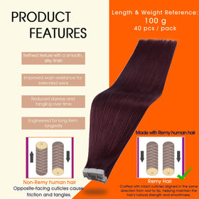 Full Shine Tape In Extensions Burgundy 18 Inch packaging