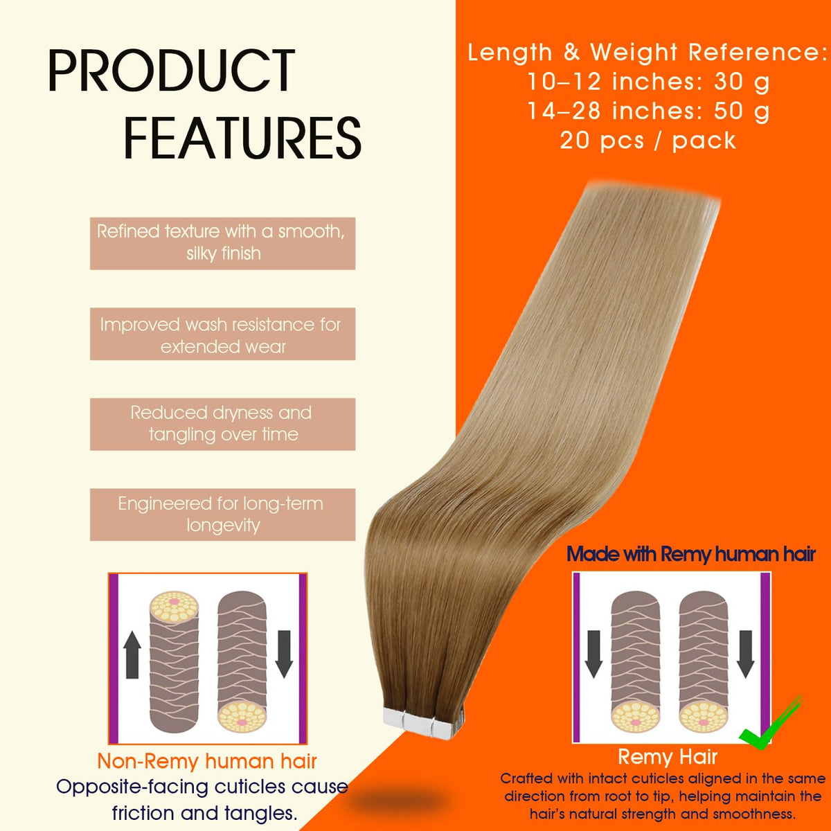 Full Shine Tape In Extensions Chestnut Blonde 16 Inch packaging