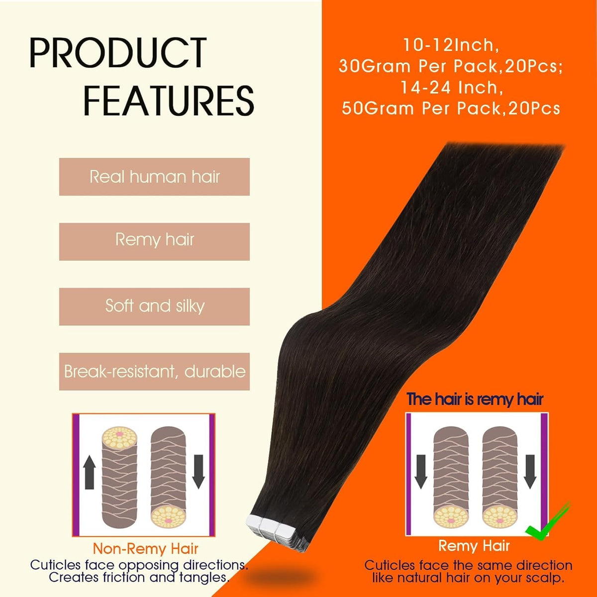 Full Shine Tape In Extensions Dark Brown 14 Inch packaging