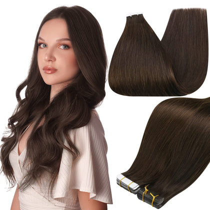 Full Shine Tape In Extensions Dark Brown 20 Inch front view