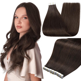 Full Shine Tape In Extensions Dark Brown 22 Inch front view
