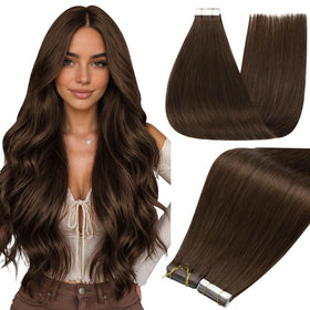 Full Shine Tape In Extensions Dark Chestnut front view