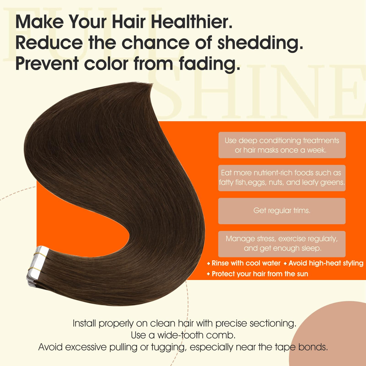 Full Shine Tape In Extensions Dark Chestnut side view