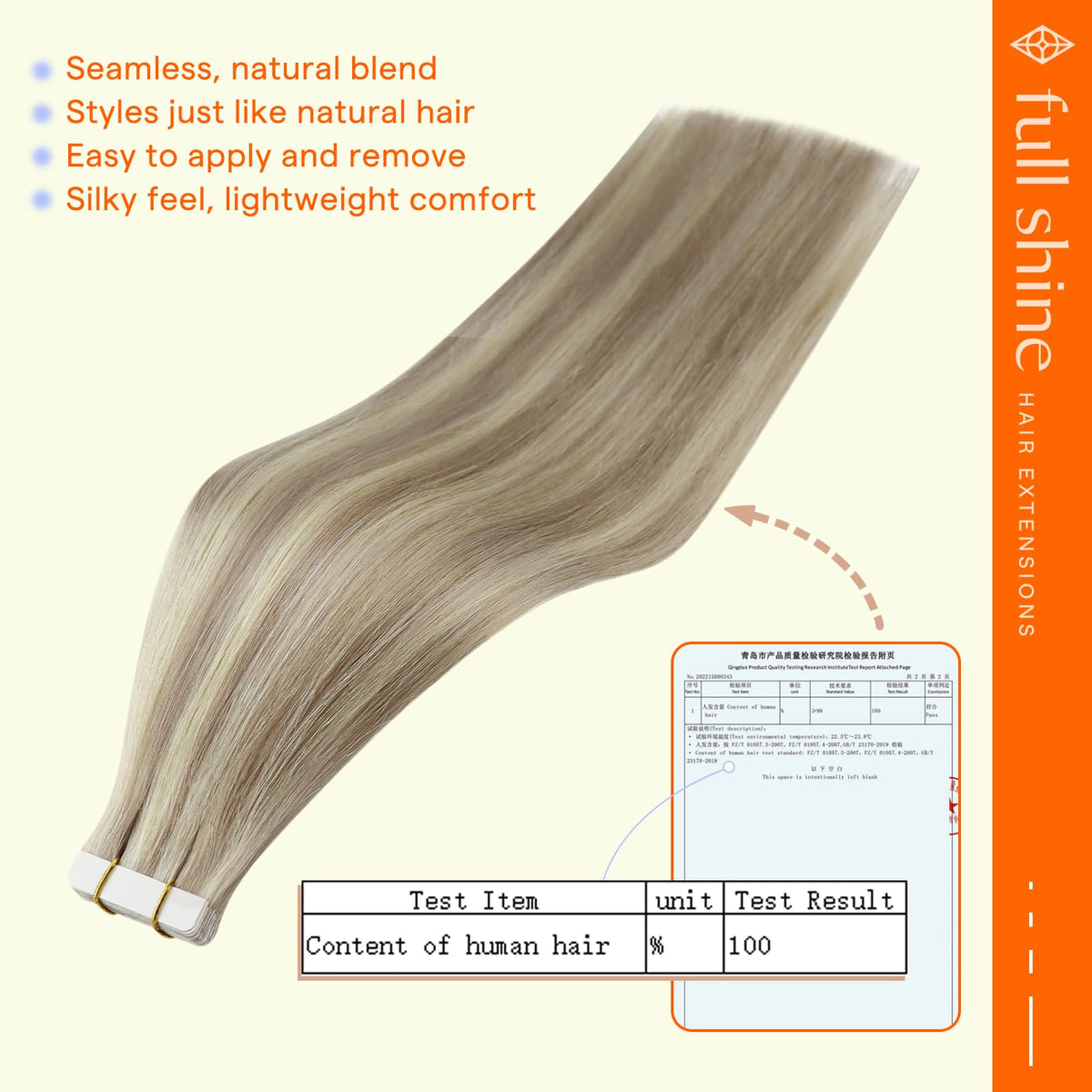 Full Shine Tape-In Extensions displayed in packaging