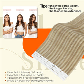 Full Shine Tape In Extensions Highlight Blonde close-up of tape