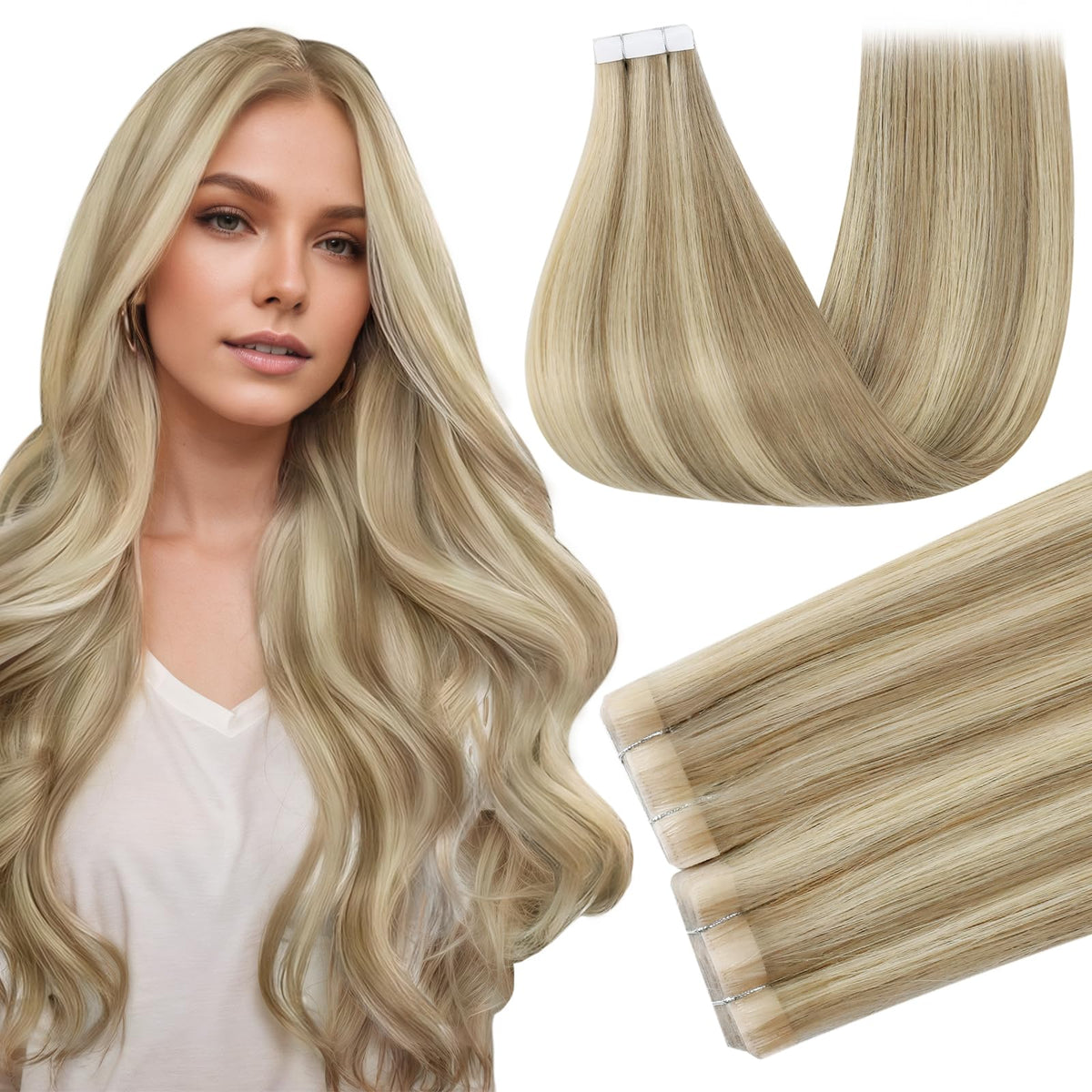 Full Shine Tape In Extensions Highlight Blonde front view