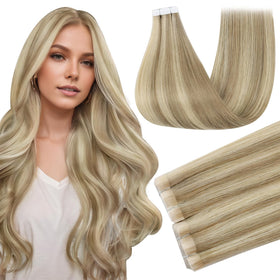 Full Shine Tape In Extensions Highlight Blonde front view