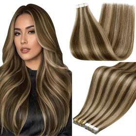 Full Shine Tape In Extensions Honey Brown 18 Inch front view