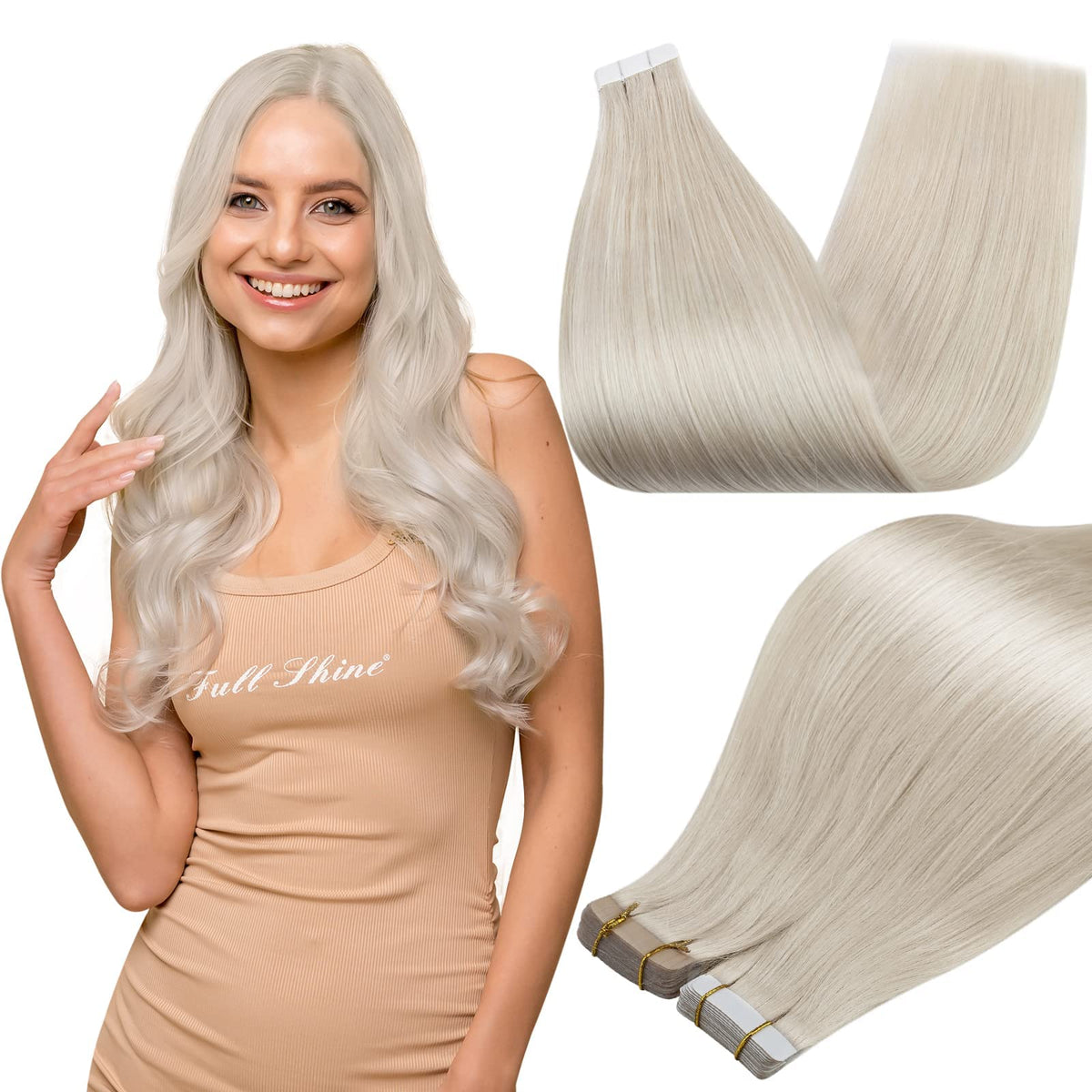 Full Shine Tape In Extensions Ice Blonde 20 Inch front view