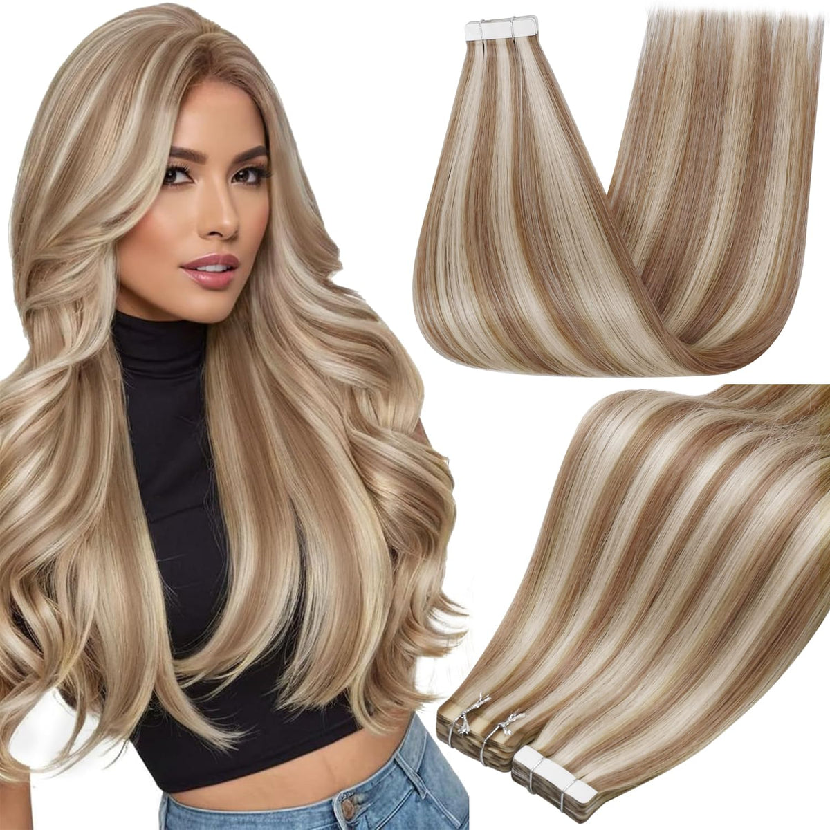 Full Shine Tape In Extensions Light Linen Blonde front view
