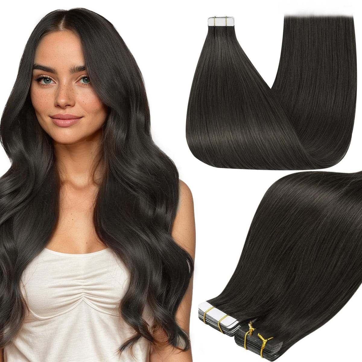 Full Shine Tape In Extensions Mocha Brown 16 Inch front view