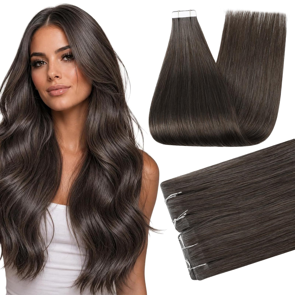 Full Shine Tape In Extensions Mocha Brown 20 Inch front view