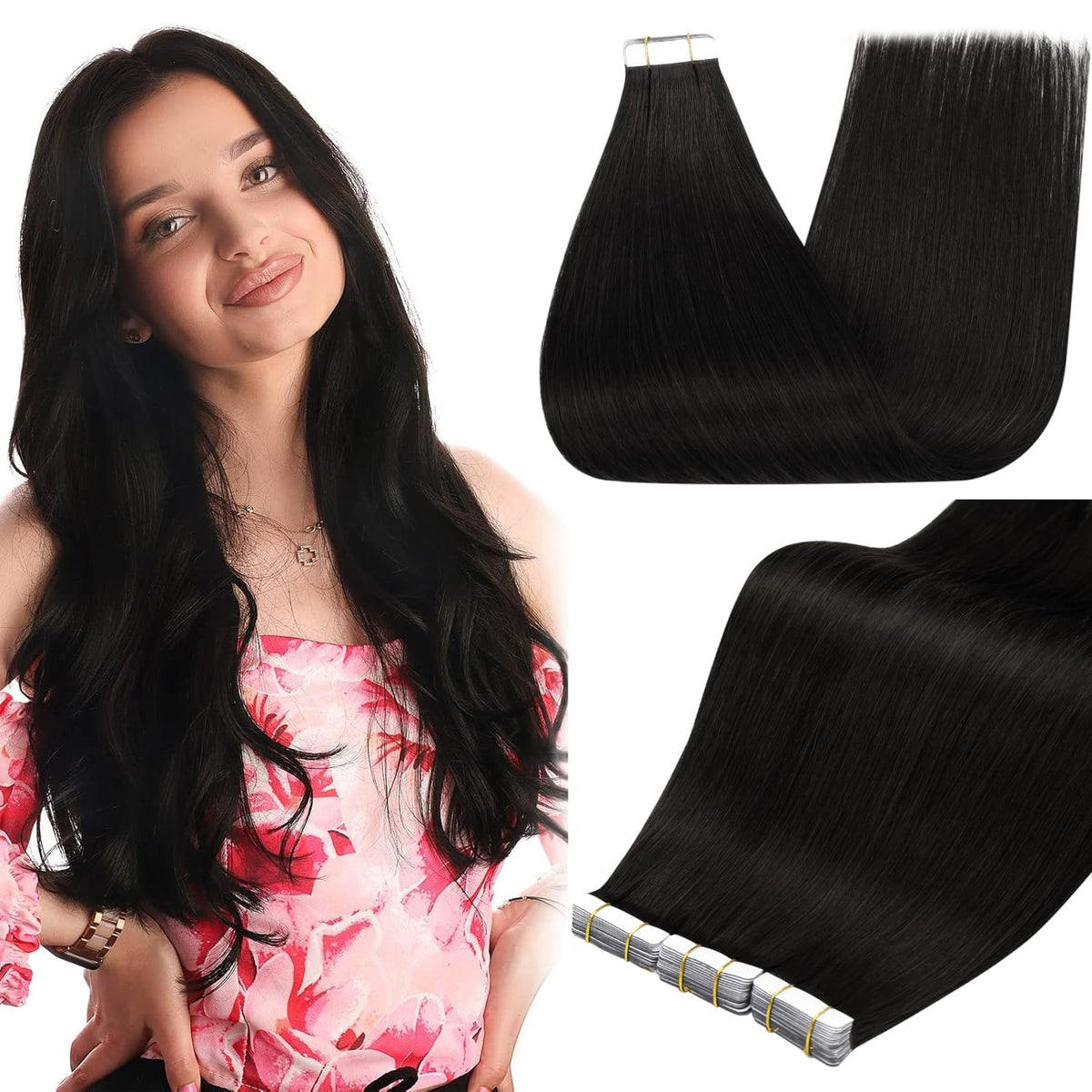 Full Shine Tape In Extensions Off Black 20 Inch front view