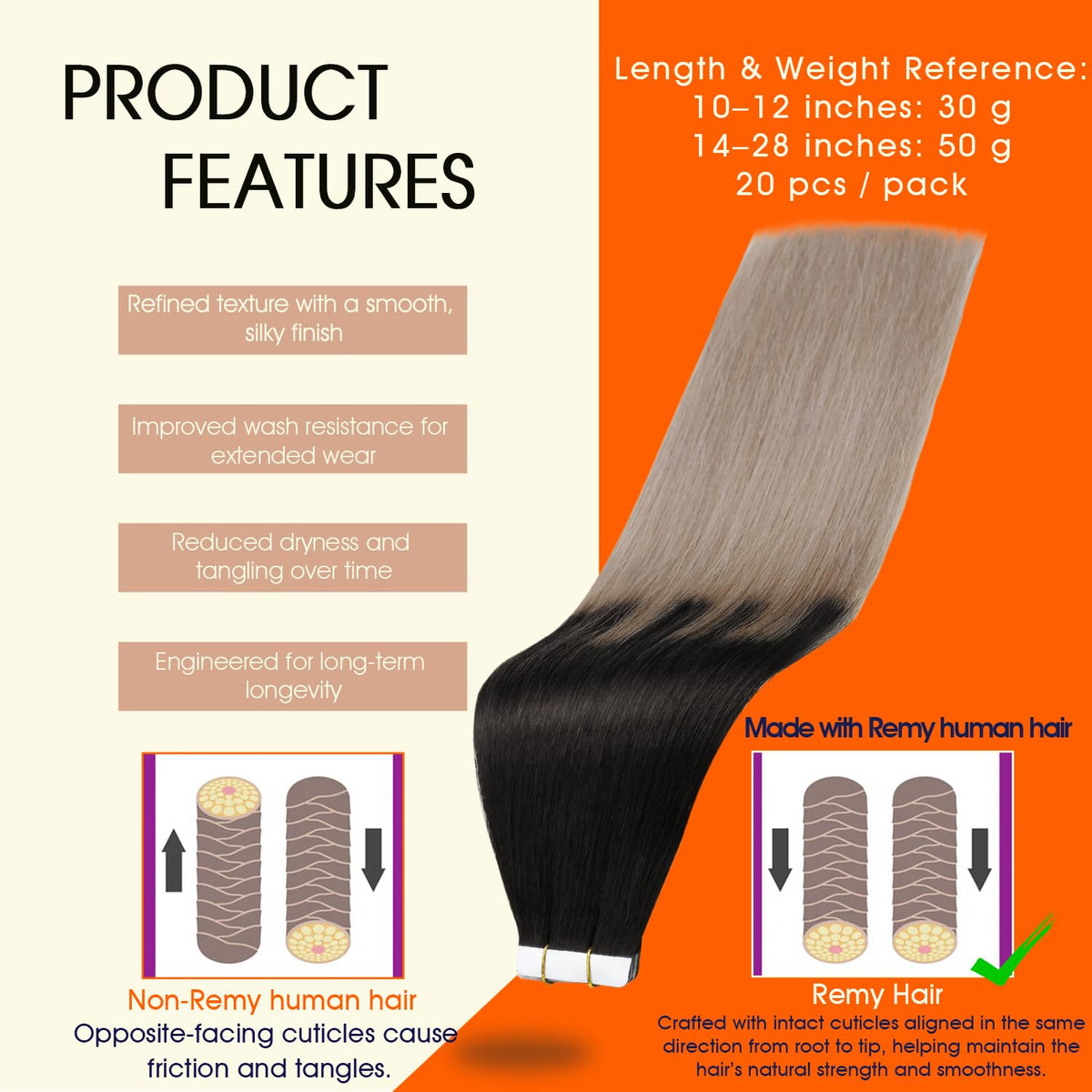 Full Shine Tape In Extensions packaging with product details