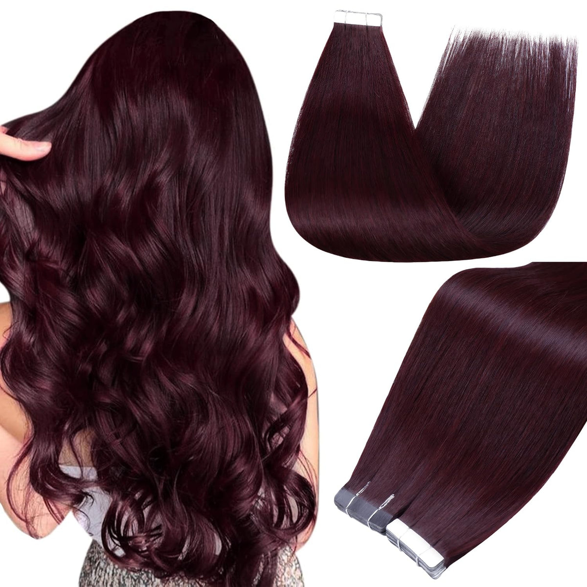 Full Shine Tape In Extensions Wine Red Burgundy front view