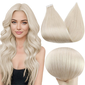 Full Shine Tape In Hair Extensions 12 Inch Platinum Blonde front view