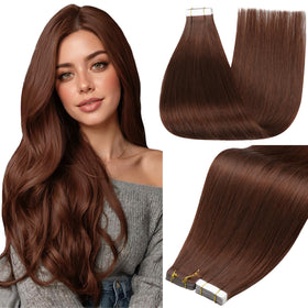 Full Shine Tape In Hair Extensions 14 Inch Cinnamon Mocha front view