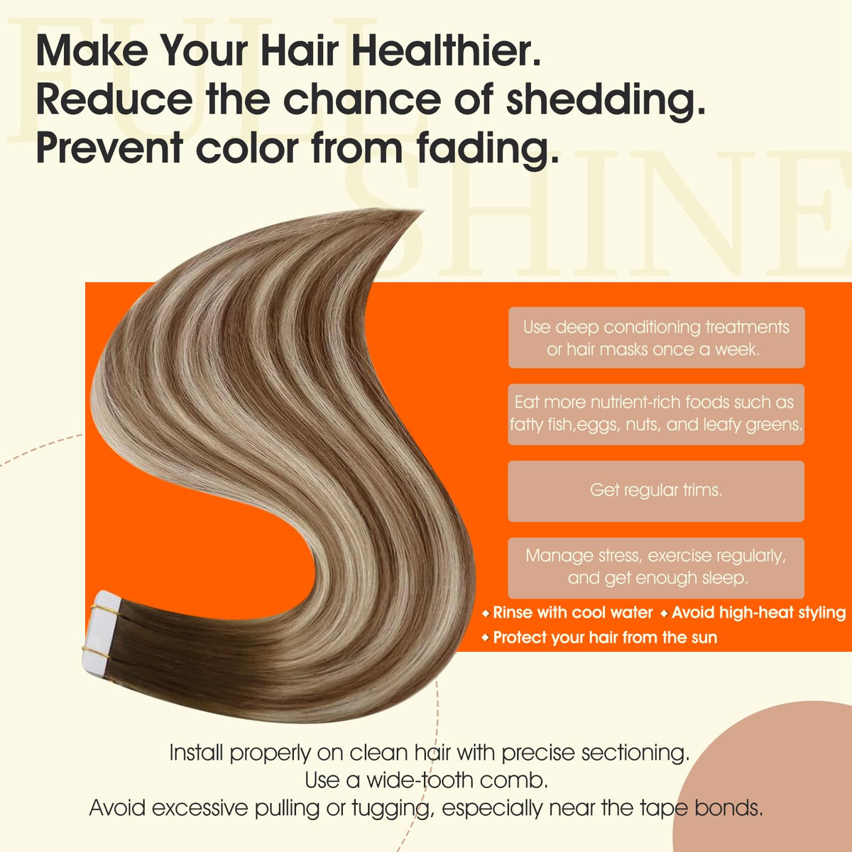 Full Shine Tape In Hair Extensions 14 Inch in packaging