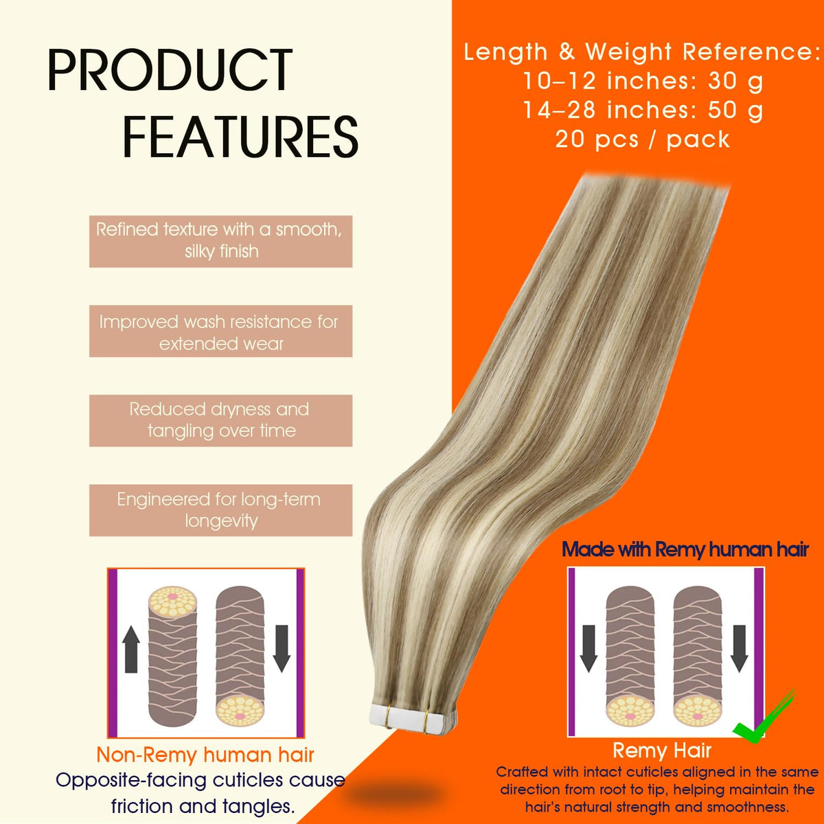 Full Shine Tape In Hair Extensions 14 Inch Linen Blonde packaging