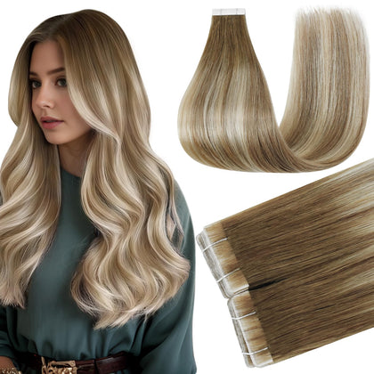 Full Shine Tape in Hair Extensions 16 Inch Balayage front view