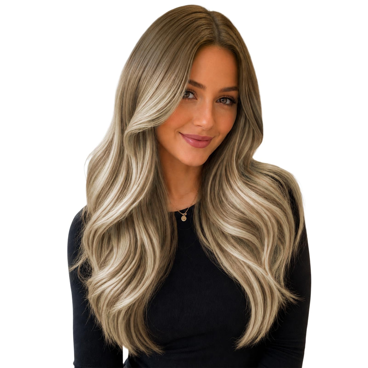 Full Shine Tape In Hair Extensions 16 Inch Rooted Ash Blonde front view