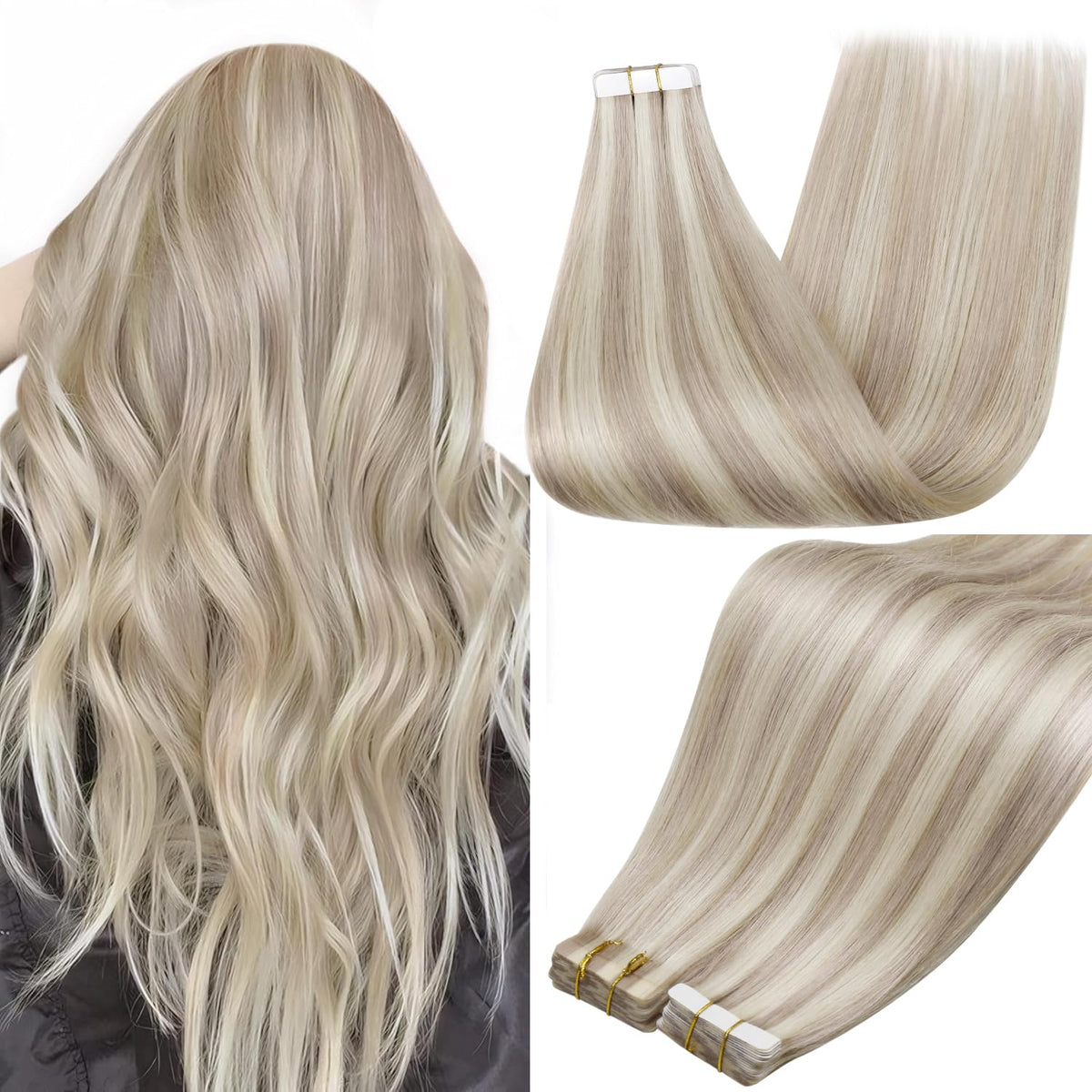 Full Shine Tape In Hair Extensions 18 Inch Blonde 18/613 front view