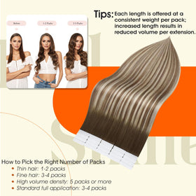 Full Shine Tape In Hair Extensions 18 Inch Brown Blonde styled hair