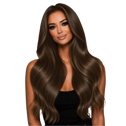 Full Shine Tape In Hair Extensions 18 Inch Dark Chestnut front view