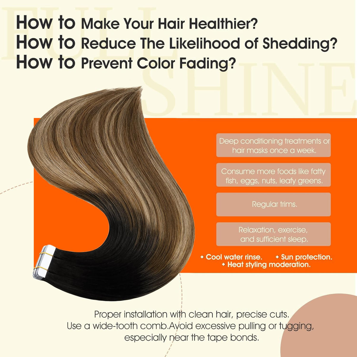 Full Shine Tape In Hair Extensions 18 Inch showing natural blend