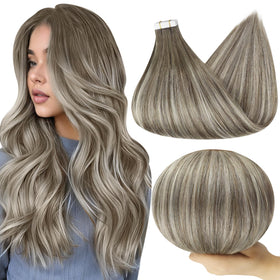 Full Shine Tape In Hair Extensions 20 Inch Beige Ash Blonde front view