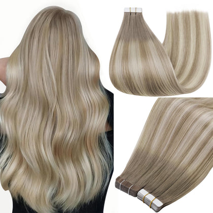 Full Shine Tape in Hair Extensions 22 Inch Balayage front view