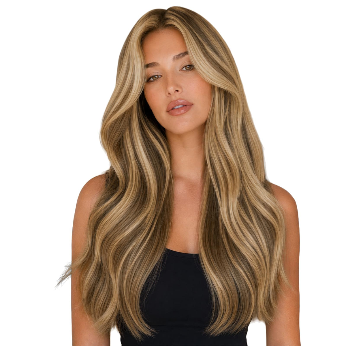 Full Shine Tape In Hair Extensions 22 Inch Brown Honey Blonde front view