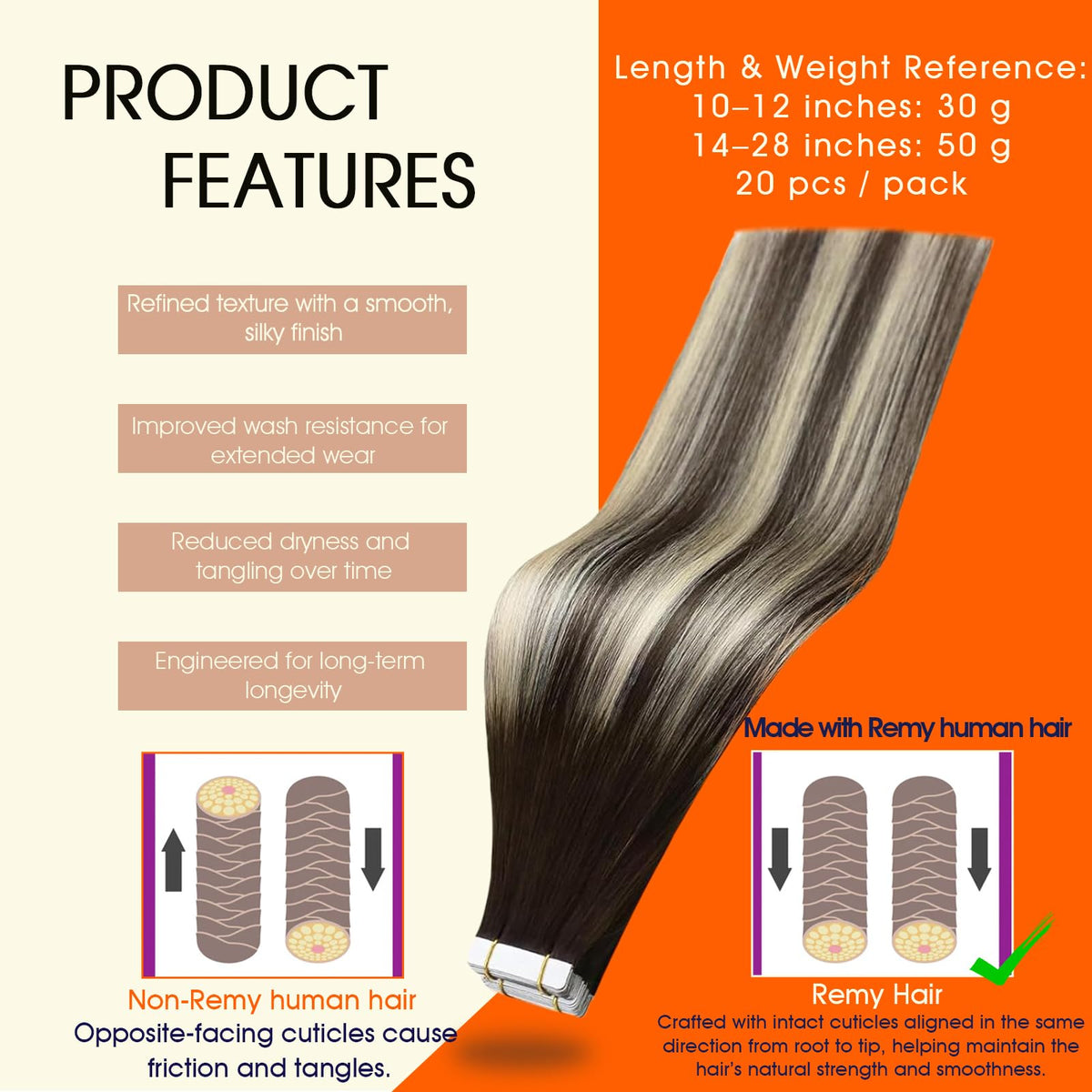 Full Shine Tape In Hair Extensions 22 Inch Brown Platinum packaging