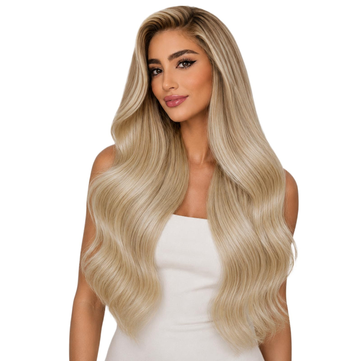 Full Shine Tape in Hair Extensions 22 Inch Chestnut Blonde front view
